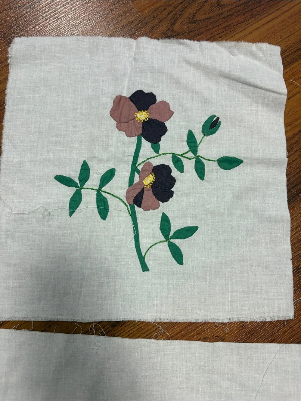 Handmade Floral Appliqué Linen Squares - Red, Purple, Yellow, Pink